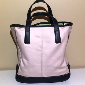 Vintage Coach Leather & Canvass Tote Satchel in Pale Pink & Chocolate Brown
